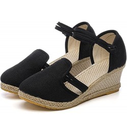 Sandals for Women Dressy Summer Comfy Espadrilles Wedge Platform Sandal Closed Toe Braided Buckle Linen Sandals Black $19.33 ...