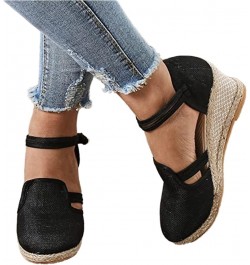 Sandals for Women Dressy Summer Comfy Espadrilles Wedge Platform Sandal Closed Toe Braided Buckle Linen Sandals Black $19.33 ...