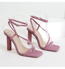 Fashion Thin Ankle Strap Heeled Sandals for Women Open Toe Strappy Chunky High Heels Evening Prom Dress Shoes Pink $24.28 San...