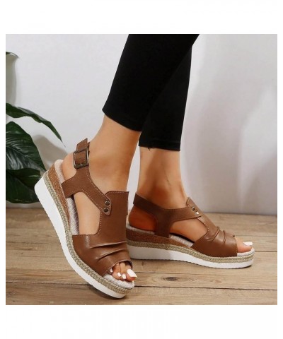 High Chunky Heels for Women Open Toe Strappy Lace Up Espadrille Low Wedges Casual Sandal Adjustable Slides Shoes 167-htrns-br...