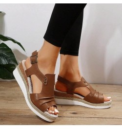 High Chunky Heels for Women Open Toe Strappy Lace Up Espadrille Low Wedges Casual Sandal Adjustable Slides Shoes 167-htrns-br...