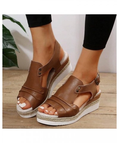 High Chunky Heels for Women Open Toe Strappy Lace Up Espadrille Low Wedges Casual Sandal Adjustable Slides Shoes 167-htrns-br...