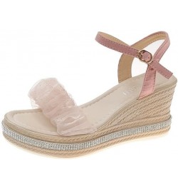 Stable walking wedge sandals for women with lace buckles Pink $17.59 Pumps