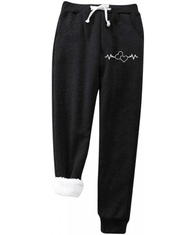 Women's Winter Casual Letter Printed Warm and Fleece Long Waistband Pocket Casual Pants Black - 2024 Pants for Women $12.99 B...