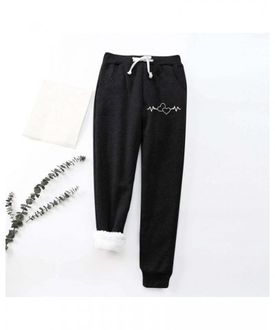 Women's Winter Casual Letter Printed Warm and Fleece Long Waistband Pocket Casual Pants Black - 2024 Pants for Women $12.99 B...