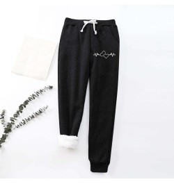 Women's Winter Casual Letter Printed Warm and Fleece Long Waistband Pocket Casual Pants Black - 2024 Pants for Women $12.99 B...