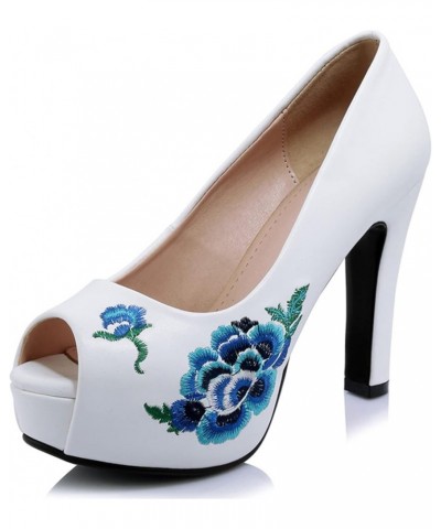 Women Cone Heel Pumps Peep Toe Elegant Pumps Slip On High Heel Dress Pumps with Platform Embroidered, Size 2-9.5 White $23.63...