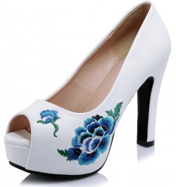 Women Cone Heel Pumps Peep Toe Elegant Pumps Slip On High Heel Dress Pumps with Platform Embroidered, Size 2-9.5 White $23.63...