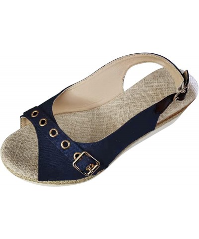 Wedge Sandals for Women Dressy Casual Comfortable Ankle Strap Sandals Comfy Slip On Cork Foot Bed 189-qrcvgj-blue-c $14.37 Sl...