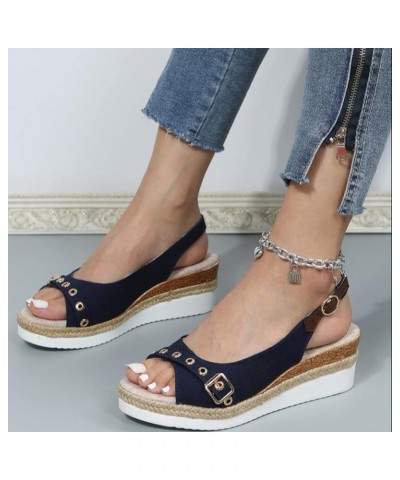 Wedge Sandals for Women Dressy Casual Comfortable Ankle Strap Sandals Comfy Slip On Cork Foot Bed 189-qrcvgj-blue-c $14.37 Sl...