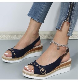 Wedge Sandals for Women Dressy Casual Comfortable Ankle Strap Sandals Comfy Slip On Cork Foot Bed 189-qrcvgj-blue-c $14.37 Sl...