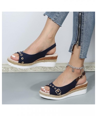 Wedge Sandals for Women Dressy Casual Comfortable Ankle Strap Sandals Comfy Slip On Cork Foot Bed 189-qrcvgj-blue-c $14.37 Sl...