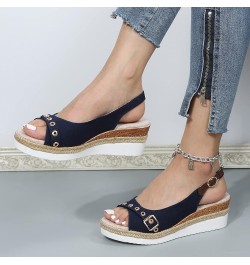 Wedge Sandals for Women Dressy Casual Comfortable Ankle Strap Sandals Comfy Slip On Cork Foot Bed 189-qrcvgj-blue-c $14.37 Sl...