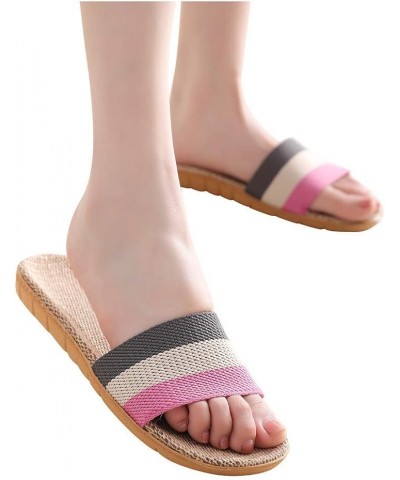 Womens Sandals Dressy Summer Flat, Women's Linen Beach Sandals Slippers Bow Boho Casual Summer Sandals D-grey $9.50 Sandals