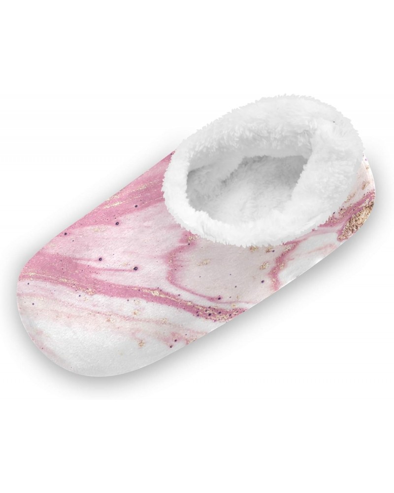 Abstract Pink Marble Texture House Slippers Soft Warm Indoor Fuzzy Feet Slipper for Women $14.55 Slippers