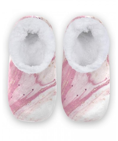 Abstract Pink Marble Texture House Slippers Soft Warm Indoor Fuzzy Feet Slipper for Women $14.55 Slippers