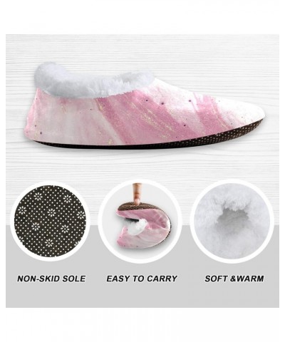 Abstract Pink Marble Texture House Slippers Soft Warm Indoor Fuzzy Feet Slipper for Women $14.55 Slippers