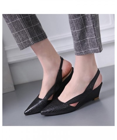 Womens' Sexy Textured Pint Toe PU Slip-On Summer Vacation Wedges Sandal for Women Prom Wedding Party Heels Black $38.64 Sandals