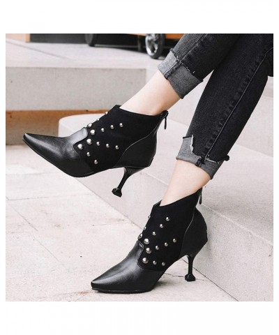 Fashion Women Thin Heel Ankle Boots with Pointed Toe Black $21.75 Boots