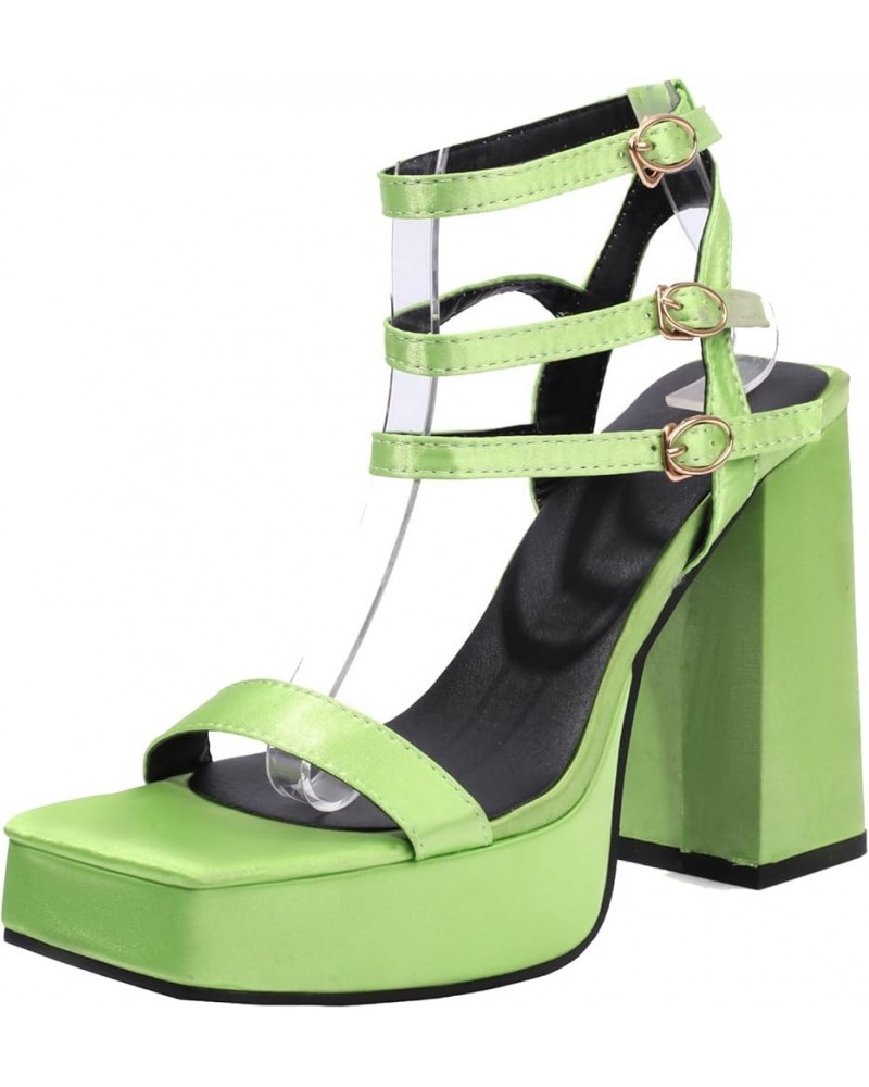 Women Ankle-Strap Sandals Women Open Toe Sandals Women Block Heel Platform Sandals Green $32.39 Sandals