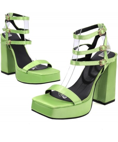 Women Ankle-Strap Sandals Women Open Toe Sandals Women Block Heel Platform Sandals Green $32.39 Sandals