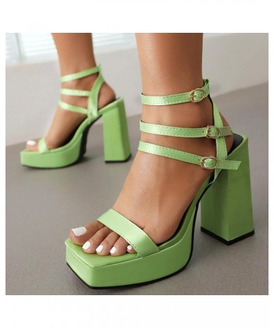 Women Ankle-Strap Sandals Women Open Toe Sandals Women Block Heel Platform Sandals Green $32.39 Sandals