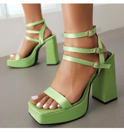 Women Ankle-Strap Sandals Women Open Toe Sandals Women Block Heel Platform Sandals Green $32.39 Sandals