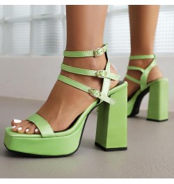 Women Ankle-Strap Sandals Women Open Toe Sandals Women Block Heel Platform Sandals Green $32.39 Sandals