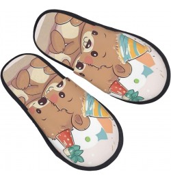 Furry Slippers For Women Men Cute Happy Birthday Bear Print Scuff Slippers Winter Plush Cute Slippers Cozy Indoor Slide $13.4...