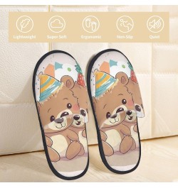 Furry Slippers For Women Men Cute Happy Birthday Bear Print Scuff Slippers Winter Plush Cute Slippers Cozy Indoor Slide $13.4...