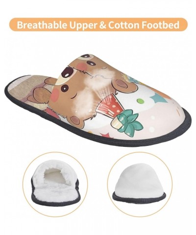 Furry Slippers For Women Men Cute Happy Birthday Bear Print Scuff Slippers Winter Plush Cute Slippers Cozy Indoor Slide $13.4...