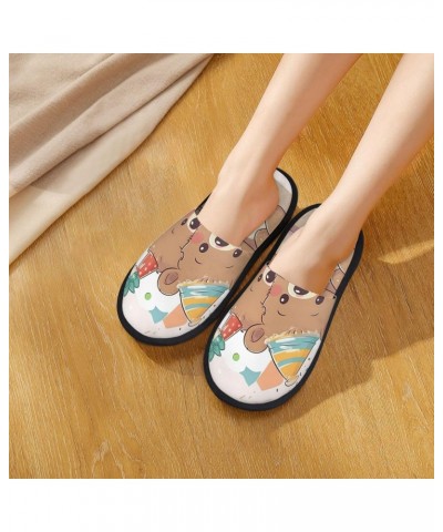 Furry Slippers For Women Men Cute Happy Birthday Bear Print Scuff Slippers Winter Plush Cute Slippers Cozy Indoor Slide $13.4...