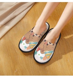 Furry Slippers For Women Men Cute Happy Birthday Bear Print Scuff Slippers Winter Plush Cute Slippers Cozy Indoor Slide $13.4...