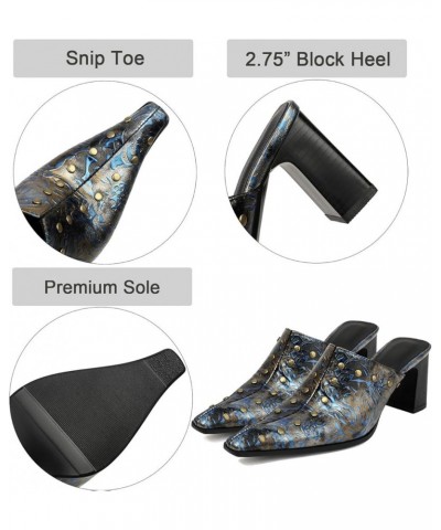 Women's Vintage Mules Shoes Snip Toe Chunky Block Heel Slip On Shoes for Fashion Patry Dressy Blue $21.59 Mules & Clogs