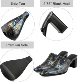 Women's Vintage Mules Shoes Snip Toe Chunky Block Heel Slip On Shoes for Fashion Patry Dressy Blue $21.59 Mules & Clogs