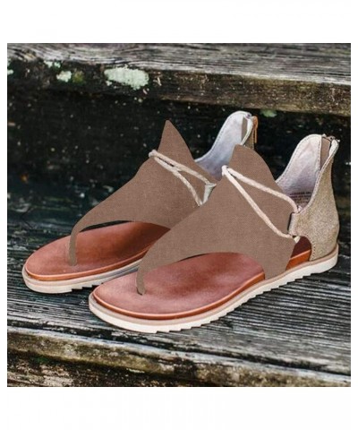 Women's Comfy Orthotic Beach Dressy Flats Sandals Straps Thong T-Strap Summer Chunky High Heels Sandals 38-ibzwp-10-khaki $13...