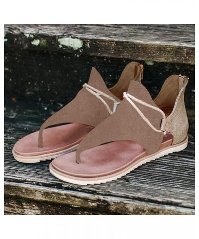 Women's Comfy Orthotic Beach Dressy Flats Sandals Straps Thong T-Strap Summer Chunky High Heels Sandals 38-ibzwp-10-khaki $13...