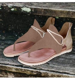 Women's Comfy Orthotic Beach Dressy Flats Sandals Straps Thong T-Strap Summer Chunky High Heels Sandals 38-ibzwp-10-khaki $13...