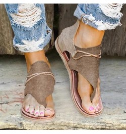 Women's Comfy Orthotic Beach Dressy Flats Sandals Straps Thong T-Strap Summer Chunky High Heels Sandals 38-ibzwp-10-khaki $13...