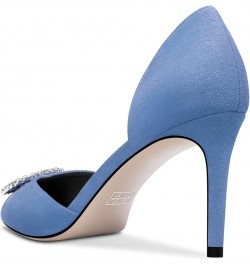 Women High Heel Pointed Toe Pumps Two-Piece Slip-on Rhinestone Crystal Casual Dress 3.2 Inches Heels Denim Blue $35.04 Pumps