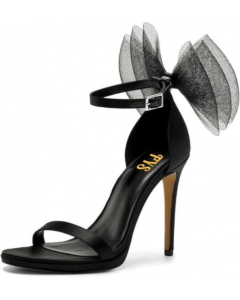 Women Round Toe Stiletto Sandals Ankle Strap High Heels Mesh Bow Comfy Outdoor Wedding Dress Shoes Size 4-16 US Black $31.74 ...