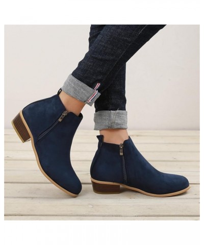 Ankle Boots For Women Low Heel Dressy Wide Width Fashion Cowboy Cowgirl Western Short Chunky Boots Fall Shoes 2023 Blue $22.1...