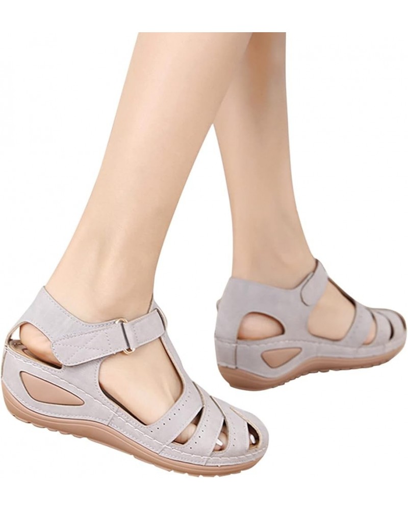 Hiking Sandals for Women, Women's Wedge Sandal with Buckle Strap Arch Support Summer Comfy Closed Toe Hollow Breathable Roman...