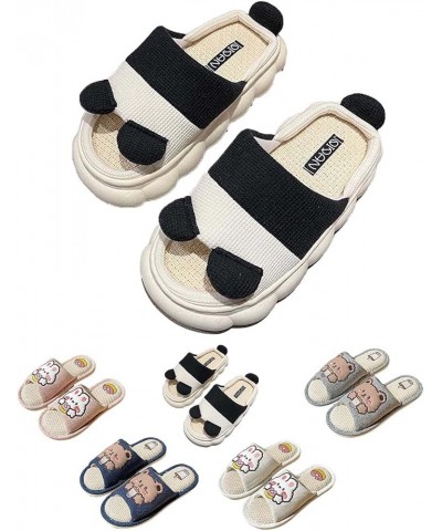 Cotton Linen Material Slippers with Thick Sole Non-Slip Soft Shower Slippers Open Toe House Sandals for Outdoor A Panda $10.4...