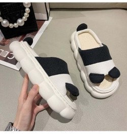 Cotton Linen Material Slippers with Thick Sole Non-Slip Soft Shower Slippers Open Toe House Sandals for Outdoor A Panda $10.4...