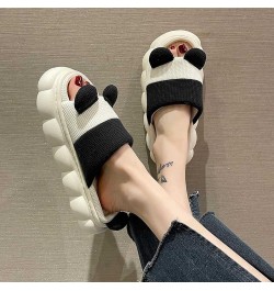 Cotton Linen Material Slippers with Thick Sole Non-Slip Soft Shower Slippers Open Toe House Sandals for Outdoor A Panda $10.4...