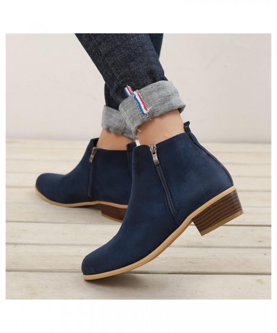 Ankle Boots For Women Low Heel Dressy Wide Width Fashion Cowboy Cowgirl Western Short Chunky Boots Fall Shoes 2023 Blue $22.1...