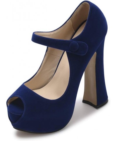 Women's Peep Toe Platform High Heels Ankle Strap Pumps Chunky Heels for Party Daily Wear Blue-velvet $28.19 Sandals