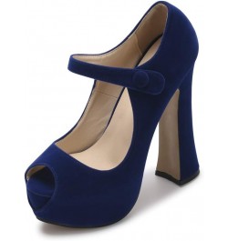 Women's Peep Toe Platform High Heels Ankle Strap Pumps Chunky Heels for Party Daily Wear Blue-velvet $28.19 Sandals