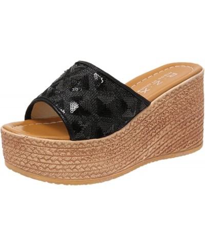 platform wedge Slipper for women platform wedge sandals for women espadrille sandal Heeled Slippers Z 03-black $15.37 Sandals